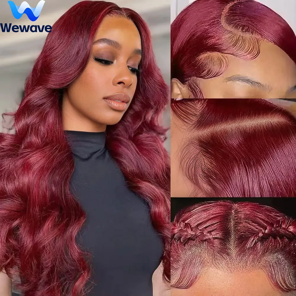 

Wewave Объемная волна Парик фронта шнурка 13x6 13x4 Бордовые человеческие волосы 99J Детские волосы высокой плотности Предварительно выщипанные отбеленные узлы