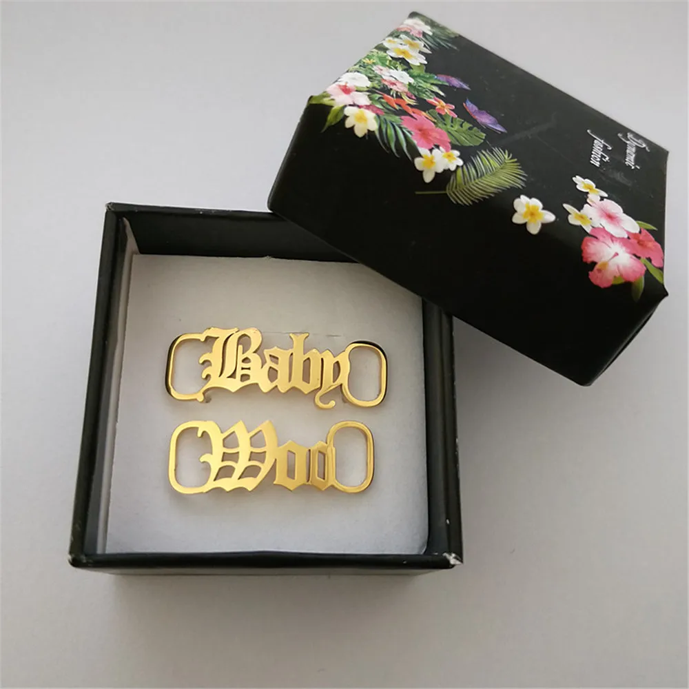 

Пряжка для обуви с индивидуальным именем, модные украшения для ног, персонализированная табличка из нержавеющей стали, бирка для мальчиков и девочек, аксессуары