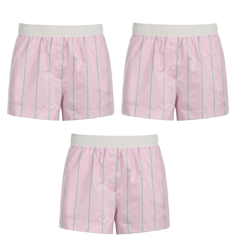 

Stripe Loose Hot Pants Shorts with Unique Button Elastic Waistband Shorts N7YF