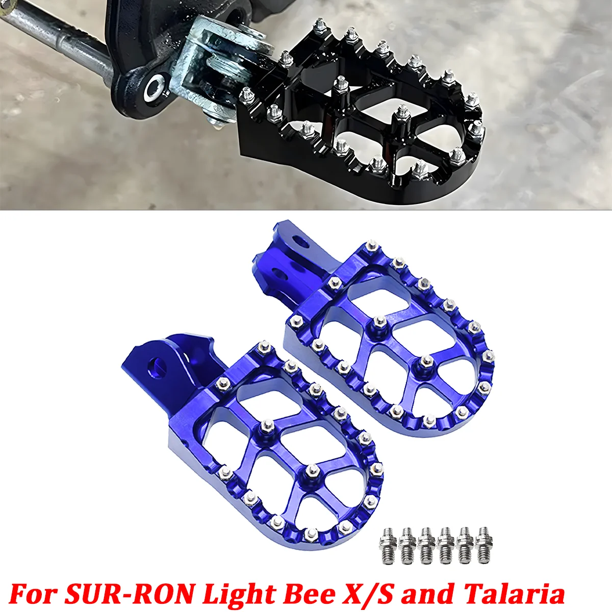 

For The su-ron Lightbees X/S and Talaria electric dirt bike CNC aluminum foot stud rest pedals are available in seven colors