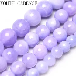 Natural Purple Jades Stone Gem Round Loose Spacer Beads 15