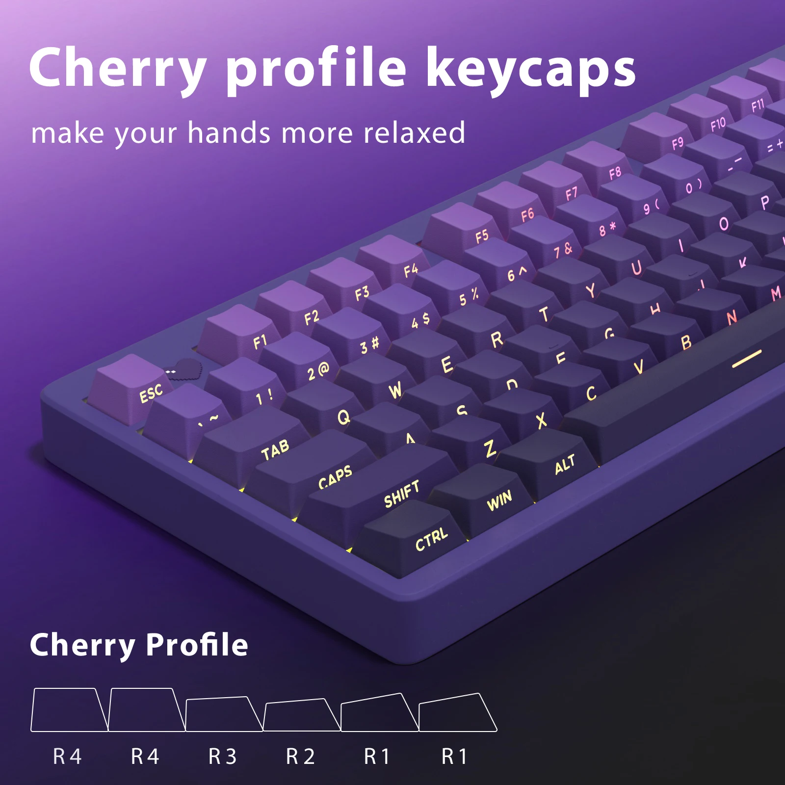 KBDiy PBT Keycap for Mechanical Keyboard Purple Gradient Side-Printed Keycaps Cherry Profile Custom 133 Keys Set RGB Backlit