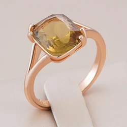 Kinel Fashion Square Light Brown Natural Zircon Ring for Women Simple 585 Rose Gold Color High Quality Bridal Wedding Jewelry
