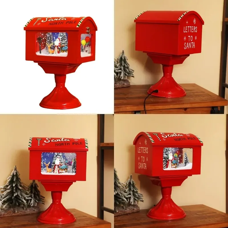 Simulation Snow Mini Mailbox Model Christmas Other Toys Christmas Decorations on Snow Table with Light Emitting Diode