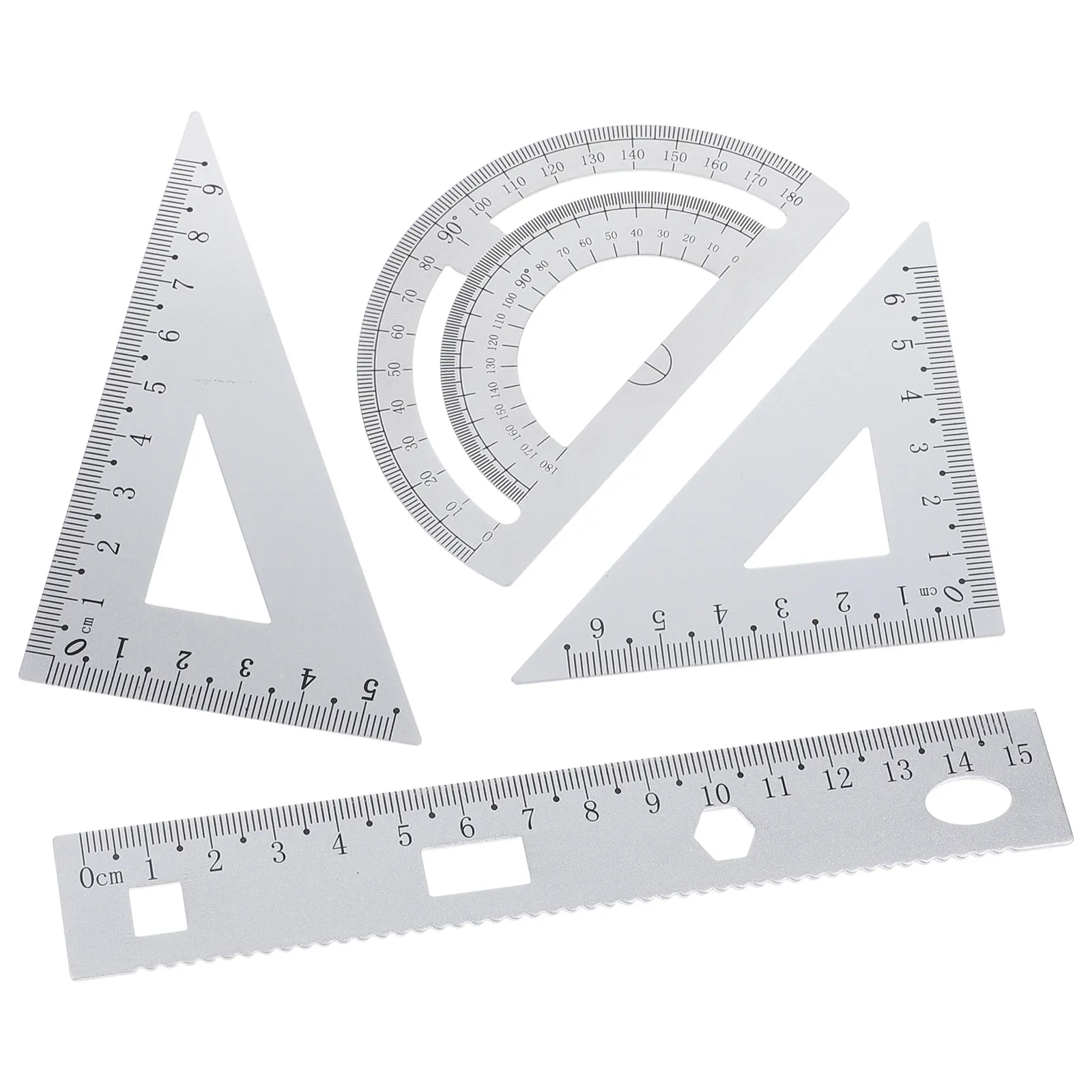 1Set Sturdy Metal Geometry Set Precision Straight Edge Ruler Triangle Plate Protractor for School Office Classroom Engineering