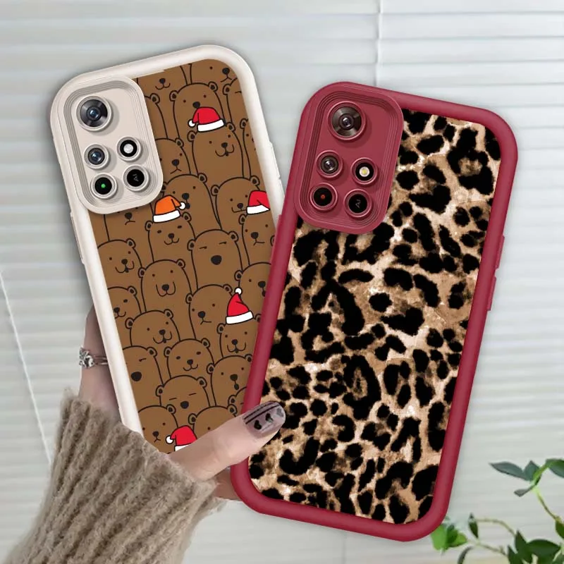 

Leopard Print Cartoon Bear Phone Case For Xiaomi Mi Poco X3 X4 X5 X6 M4 M5 M5s M6 F4 F5 F6 Pro GT Plus 5G Eye Ladder Cover