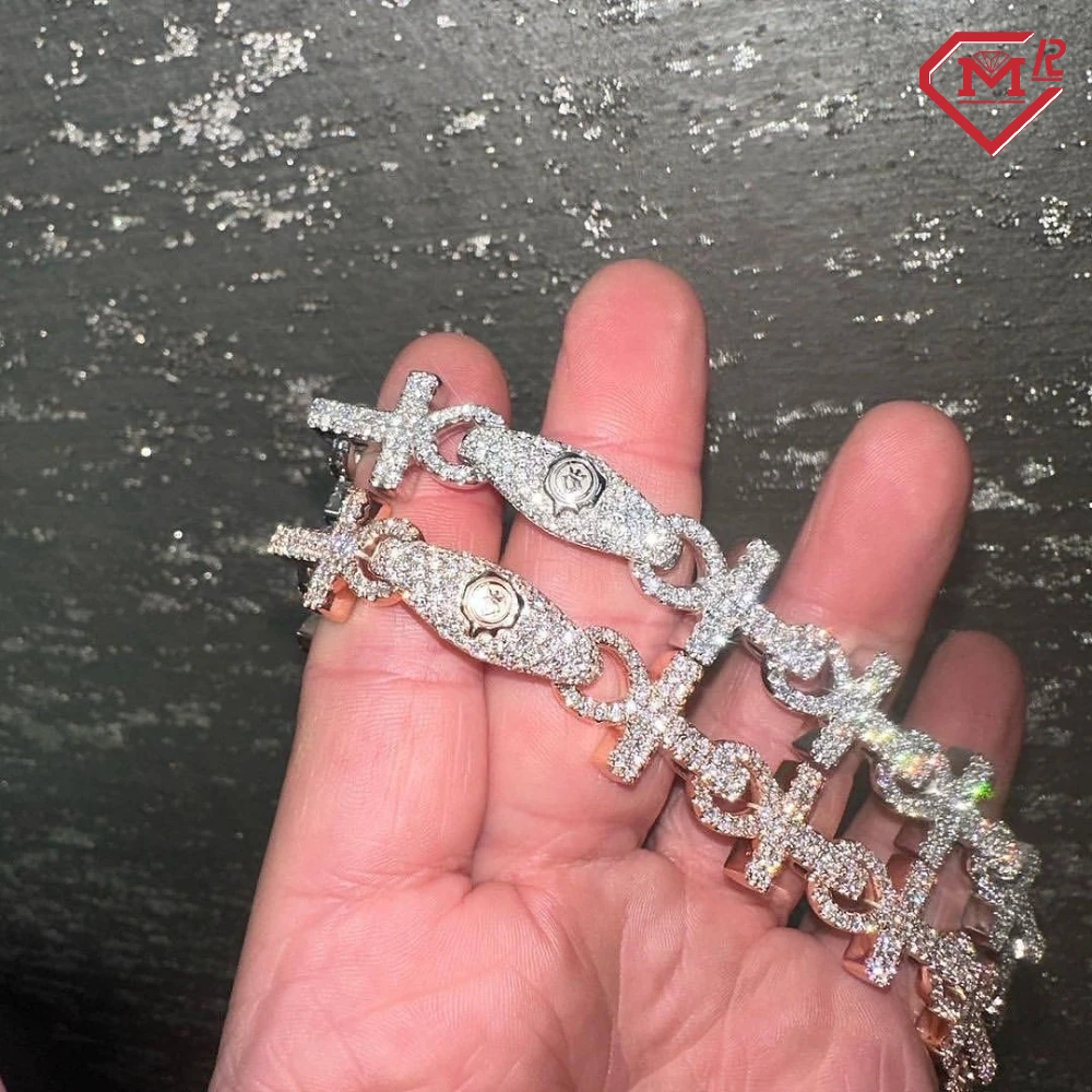 Moissanite kustom rantai Kuba tak terbatas silang berlian Tester Hiphop 925 perak Baguette Moissanite Kuba rantai Tautan