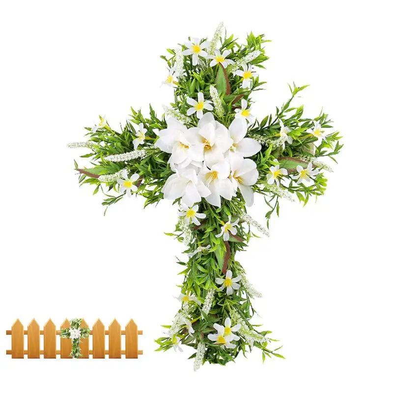 Cross Garland Wreath Hanging Ornament Floral Wreaths Artificial Lilien Greenery Wreath For Home Front Door Wall Garden Decor