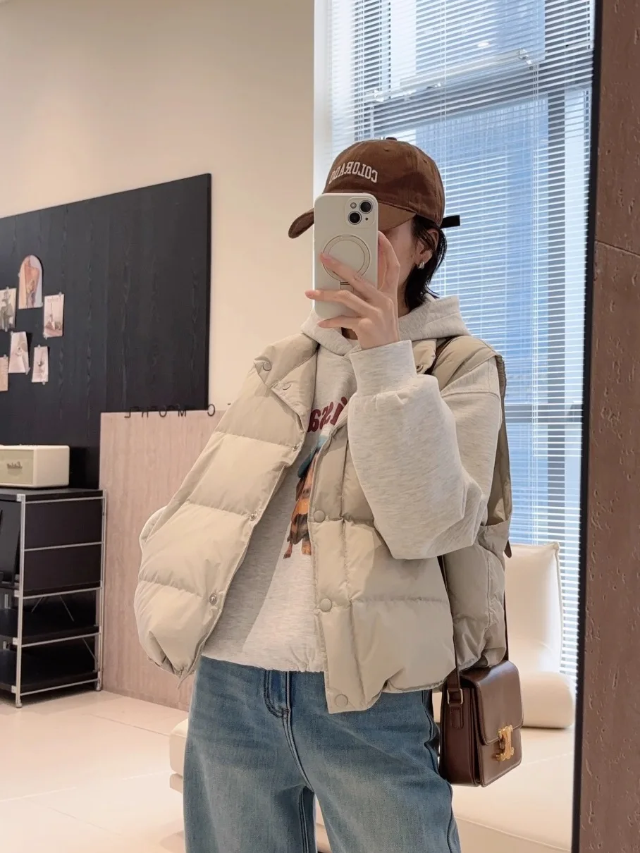 

High Quali Warm Du down Vest Small Stand Collar Outerwear Korean Sle Yan Wheat St Snow Treasure Polyde Fiber