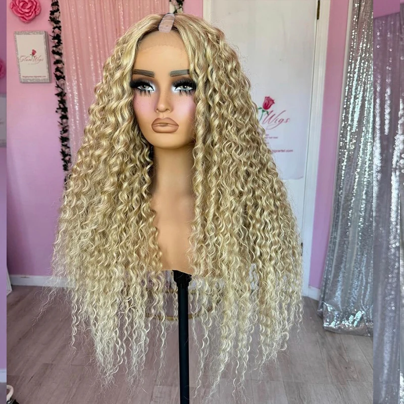 Long 30Inches #27 Honey Blonde 1x4 Opening U Part Wigs 100% Human Hair Full Ends Glueless 200% Density V Part Wigs For Women