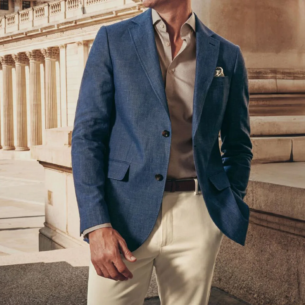 

Men Suit Jacket Cotton Linen Single Breasted Slim Fit Elegant Casual Suit Set Comfortable Work Business Blazer Formal Office Wea