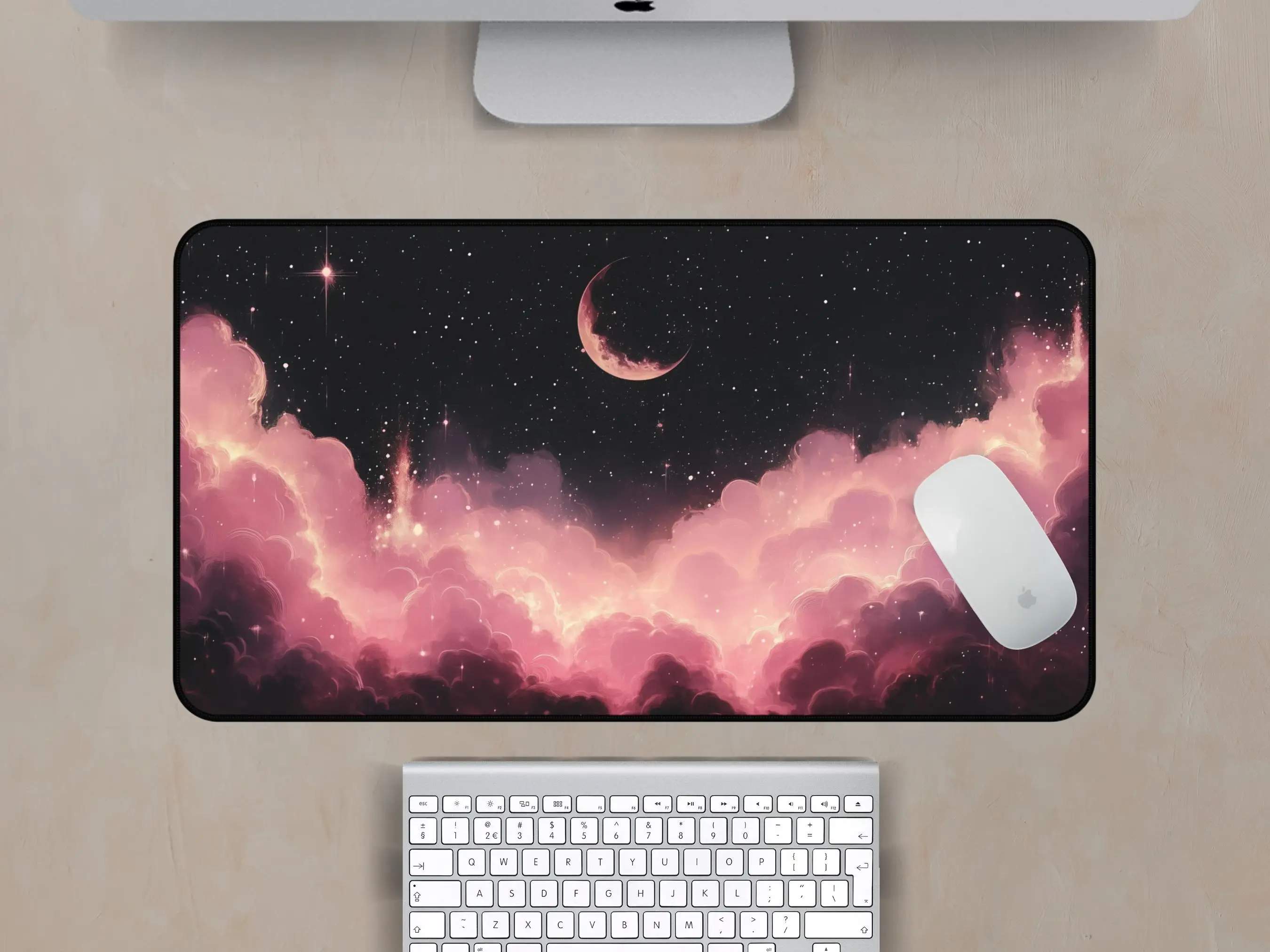Pink Cloud and Moon Desk Mats, Moon Mouse Pad, Pink Mouse Pads, Office Gaming Desk Decoration Mat, A Perfect Gift for Friends.