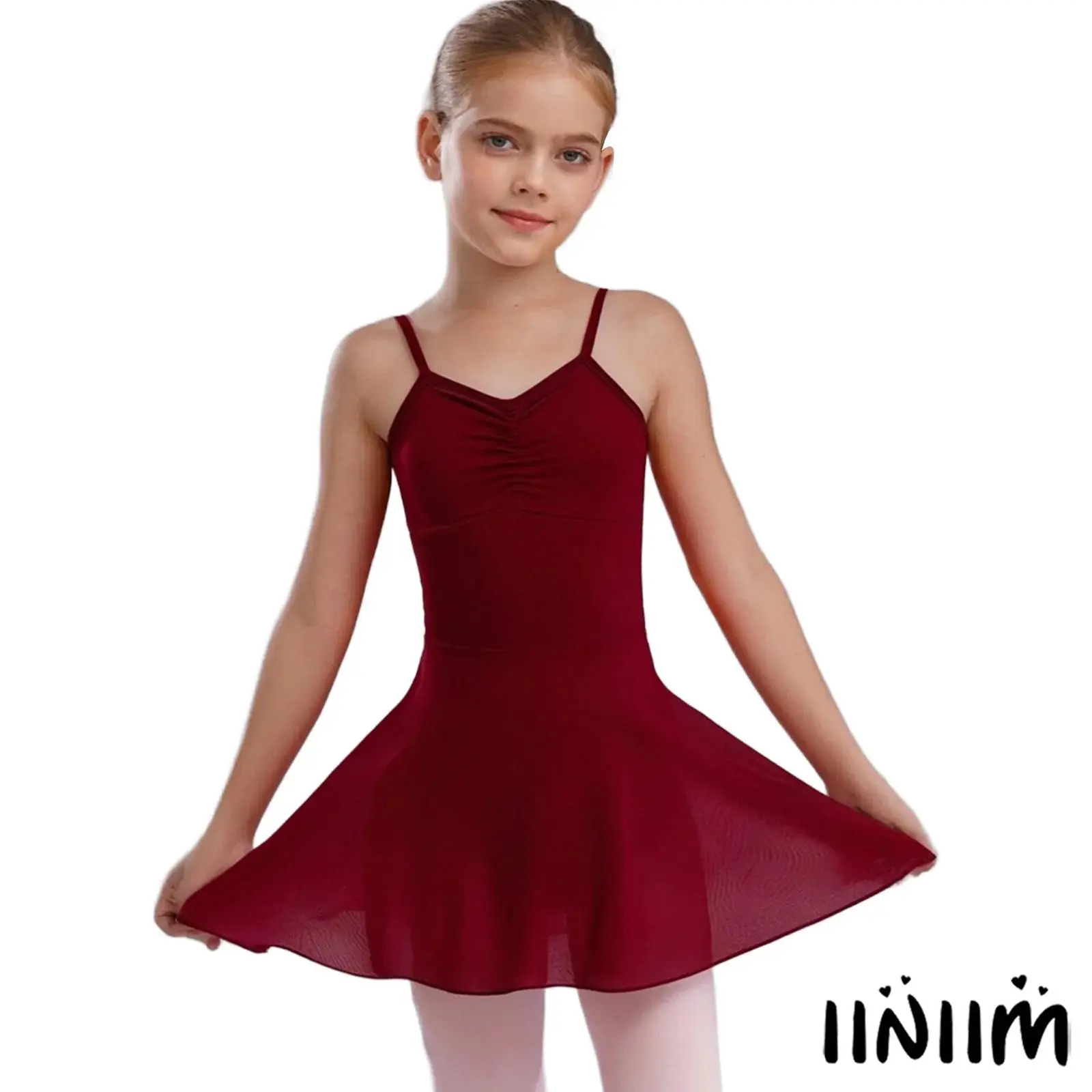 

Kids Girl Ballet Dance Dresses Front Ruched Sleeveless Backless Tulle Dress Lyrical Dance Dress for Warm-Up Practice Performance