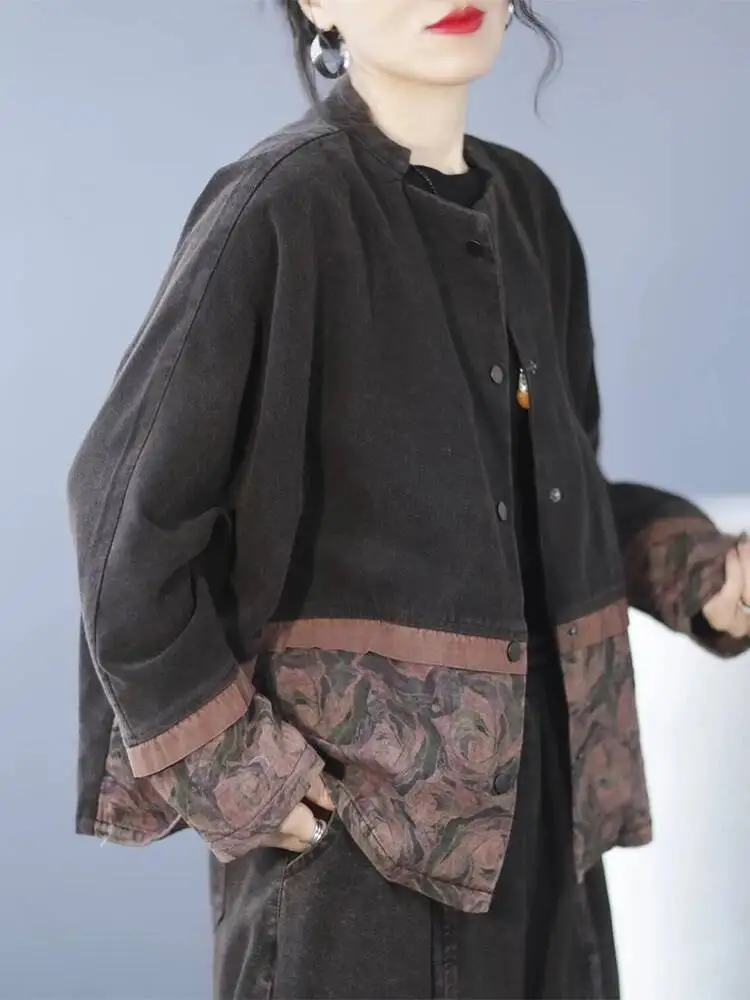 Amax luluE Vintage Spring Jackets Womens Loose Casual Patchwork Elegant Coats Ladies Printed Luxury Classic Streetwear Clothes