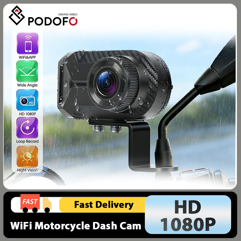 Podofo 2K HD Mini Bildschirmlose Motorrad-Dashcam 110 °   Motorrad-Dashcam mit Weitem Blickwinkel, Wasserdicht IP66, Schleifenaufzeichnung