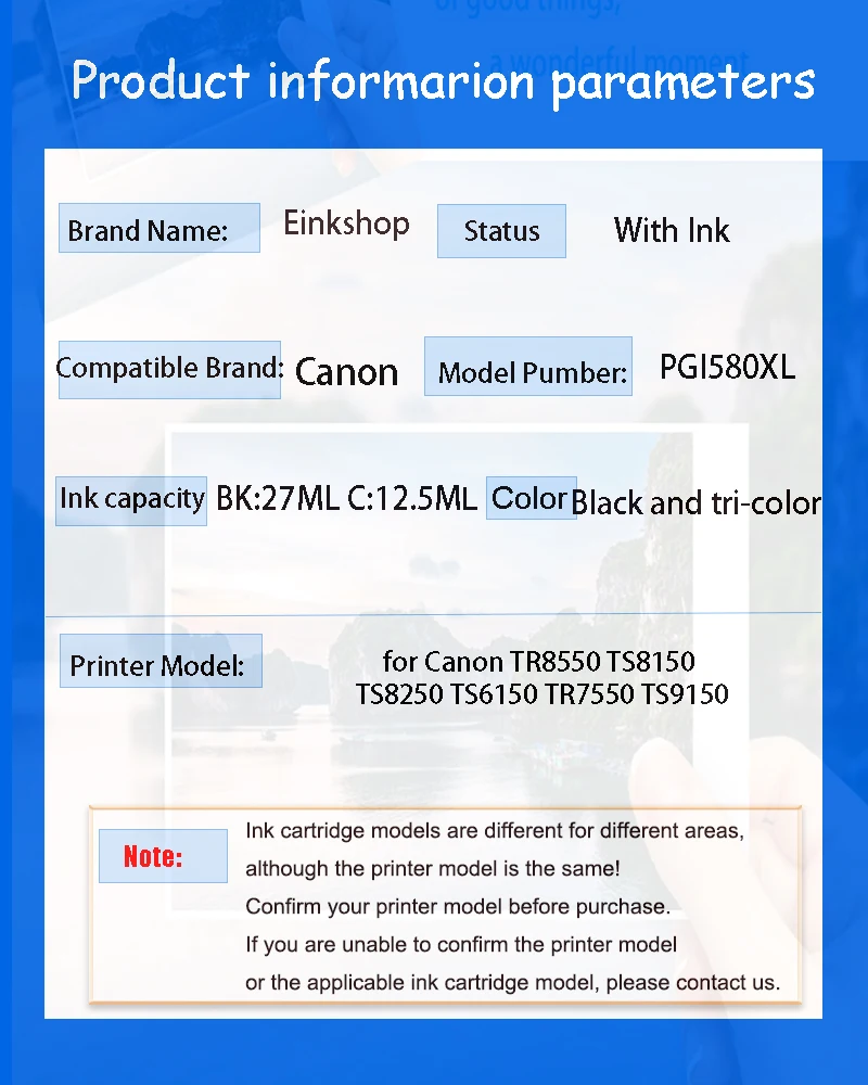 einkshop PGI-580 CLI-581XL 580 Ink Cartridge Compatible For Canon PIXMA TR7550 TR8550 TS705 TS6350 TS6351 TS8150 TS8251 TS8350