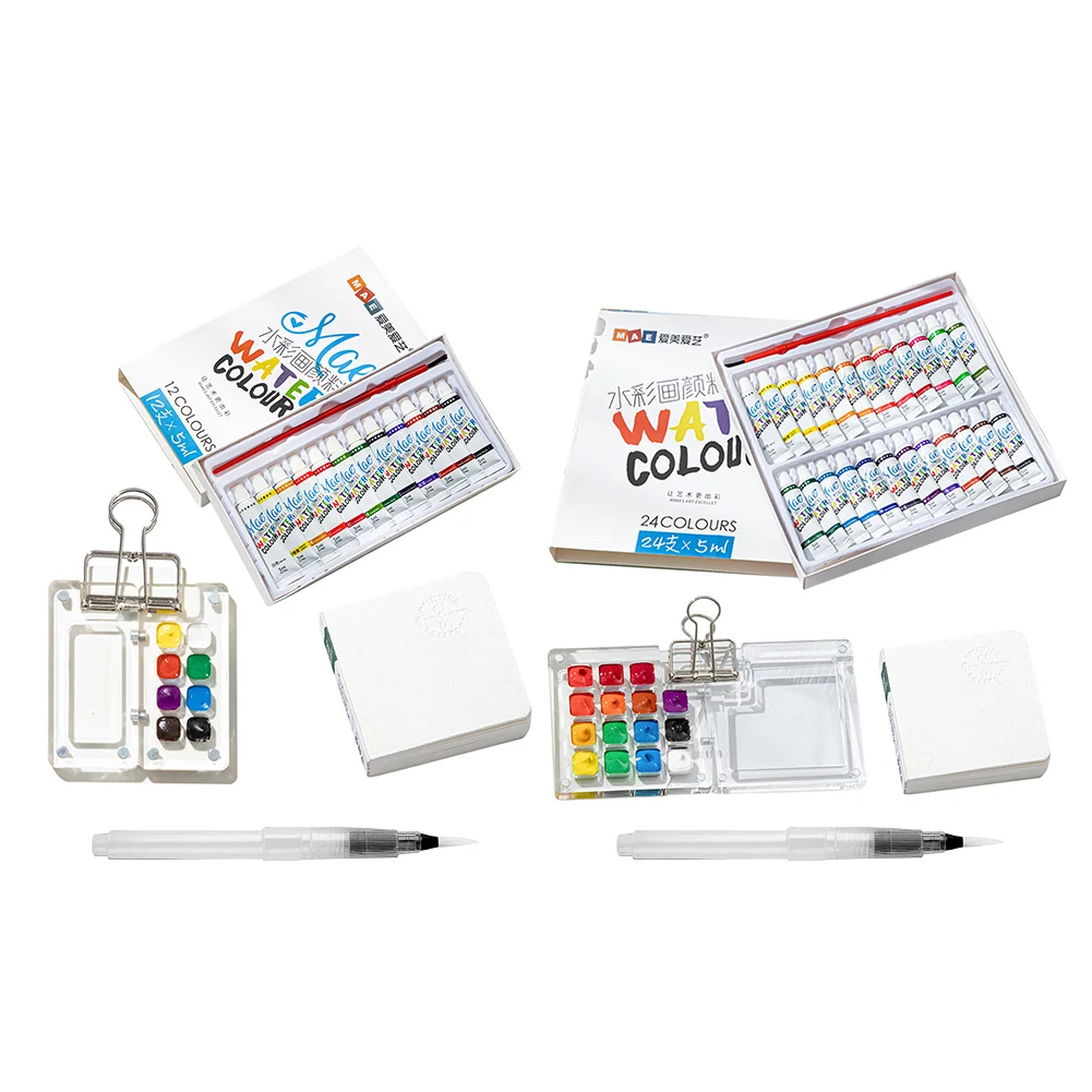 لوحة طلاء للسفر، كتاب رسم بالألوان المائية مع مشبك مجلد، لوحة طلاء ألوان مائية، طقم سفر، صندوق طلاء شبكي من الأكريليك