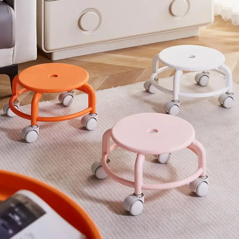 Home Use Low Plastic round Stool with Casters Child Care Beautifying  Rotating Step Small Stool for Easy Movement
