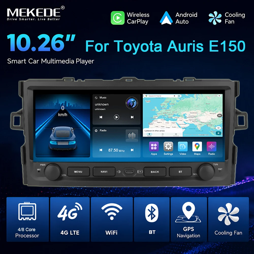 MEKEDE, autoradio Android da 10,26 pollici con Carplay wireless per Toyota Auris E150 (2006-2012), lettore multimediale con navigazione GPS, display HD 1600x600 e pulsanti fisici, memoria da 64 GB,