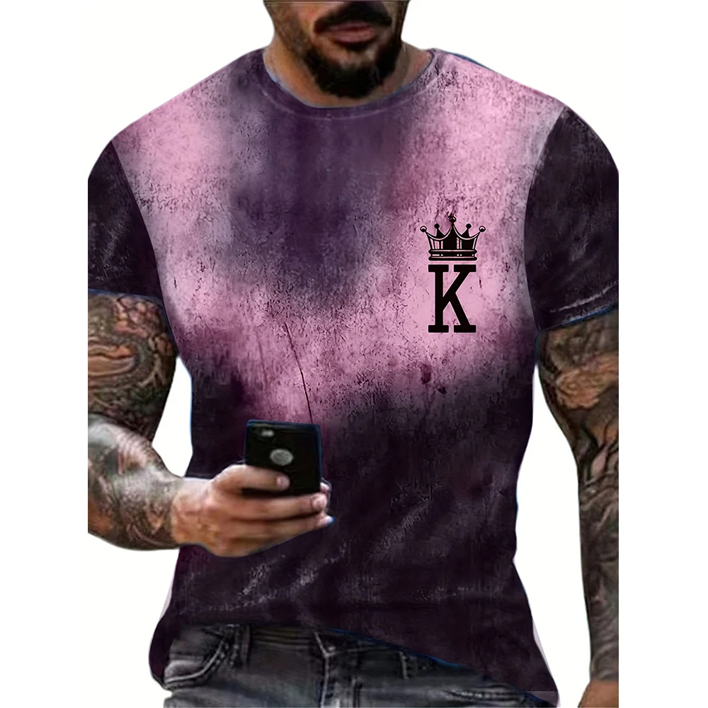 2024 New Men's Vintage T-Shirt Crown K 3D Print Plus-Size Hip-Hop Personality Short-Sleeved Daily Casual Oversized Men Clothing