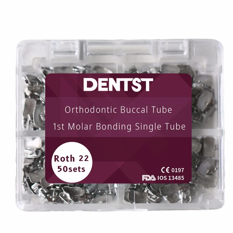 Tubo bucal 200 uds/50 juegos de ortodoncia Dental no Convertible tubo único incollable 1er/2nd Molar Roth MBT 0,022 herramienta de odontología