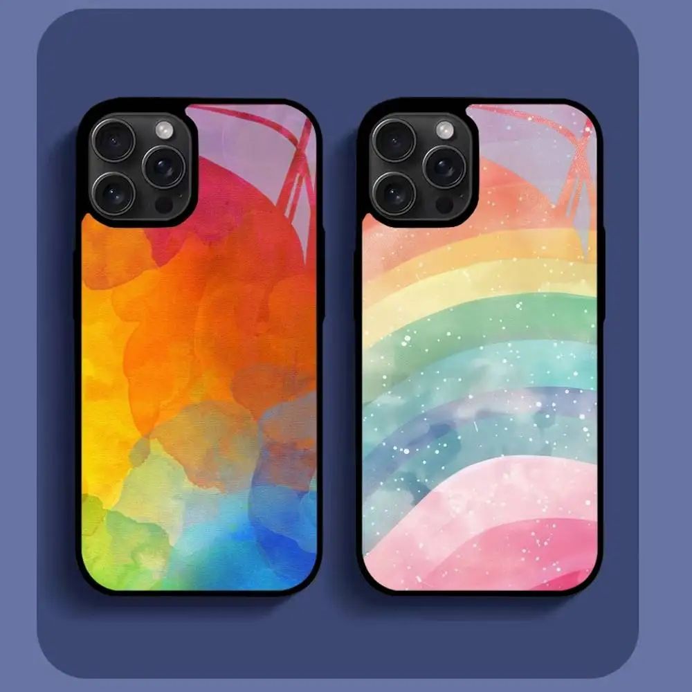 

Rainbow Phone Case For IPhone16 15 14 13 12 11 Pro Xs Max Mini XR X 7 8 Plus Luxury Mirror Hard Funda