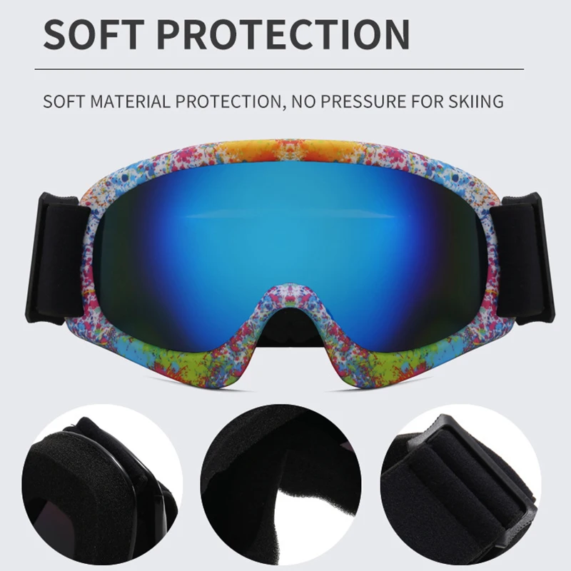 Kids Ski Goggles Anti-Fog Layer Lenses Winter Snowy Glasses Alpine Skiing Eyewear Snowmobile Windproof Children Snowboard Boy