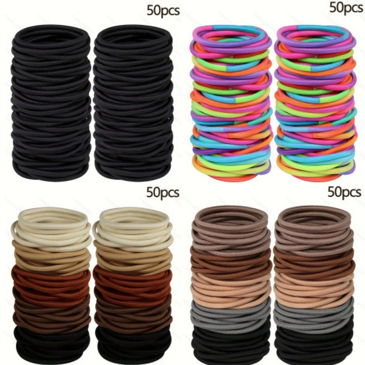 Bandes de cheveux noires à haute élasticité, 50 pièces, bandes de caoutchouc sans couture, corde de cheveux en Nylon épais, cravate Simple, corde de cheveux de base