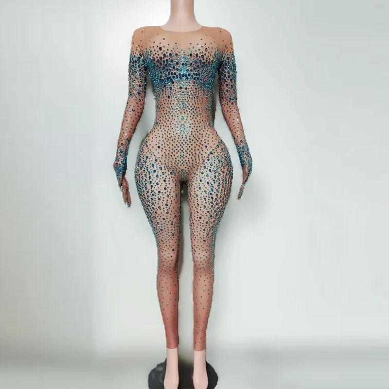 Rhinestones Jumpsuit Halloween Dj Ds Gogo Dance Costume Women Pole Dance Clothing Bar Rave Outfit Club Wear