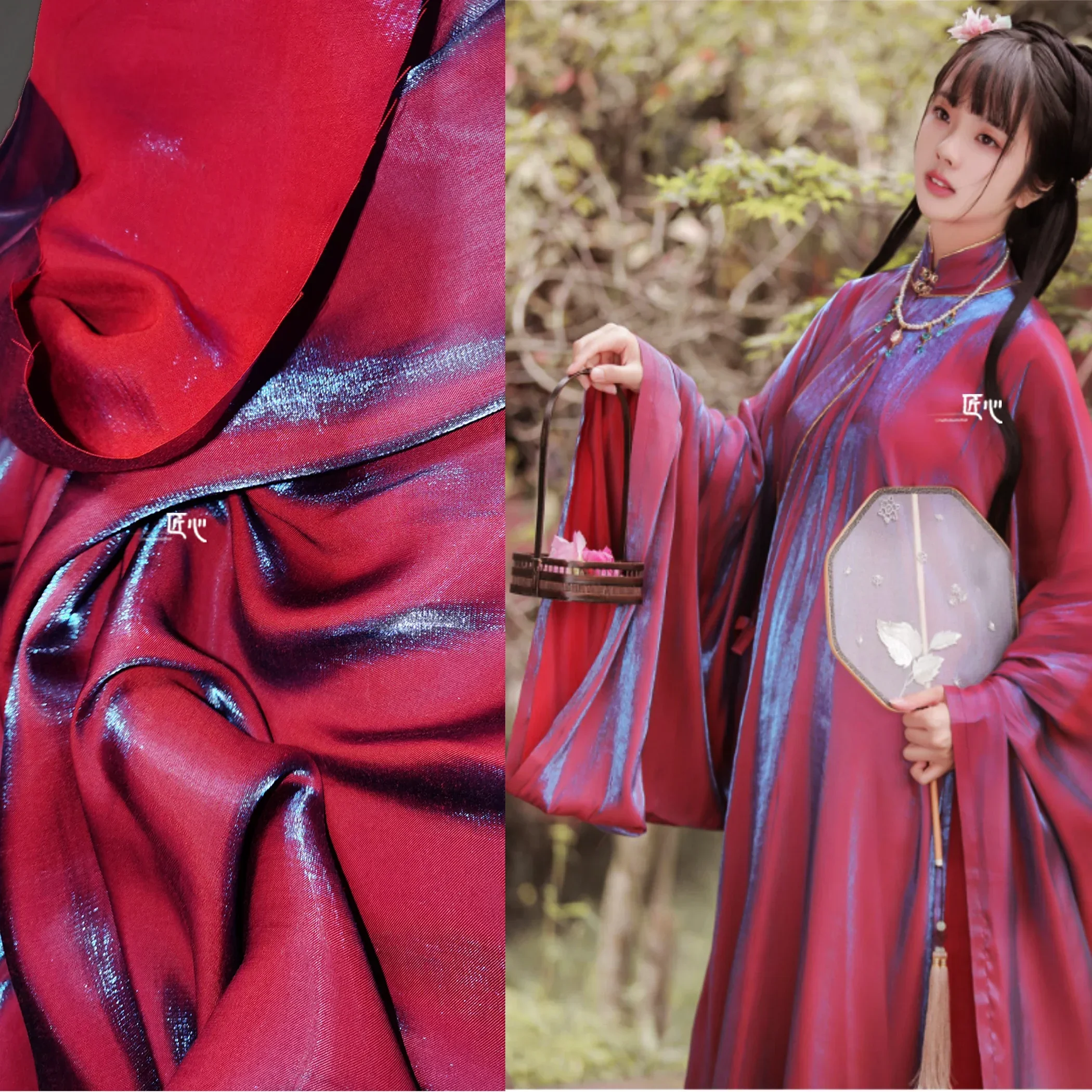 Reflective Fabric By The Meter for Dresses Hanfu Diy Sewing Rayon Glass Gradient Smooth Two-color Designer Glossy Cloth Fashion