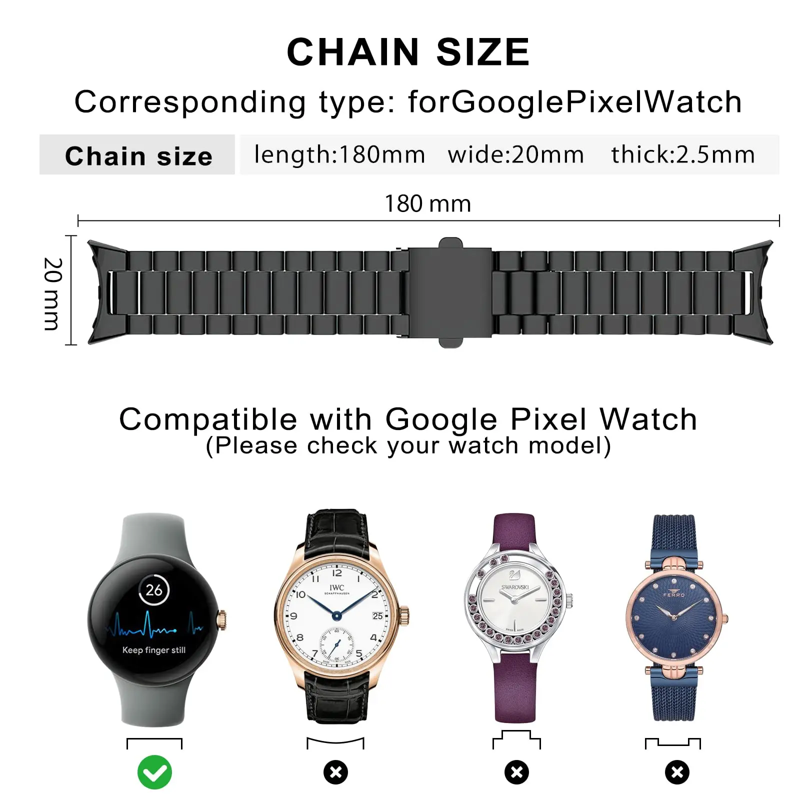 Stainless Steel Strap for Google Pixel Watch band No Gaps Classic Buckle Woman Metal Bracelet forPixel Replacement Watchband