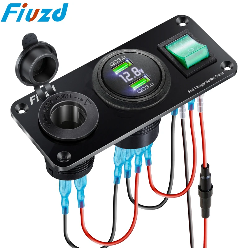 

12V Cigarette Lighter Socket 3 in 1 Car Dual QC3.0 USB Outlet Panel for RV Marine Boat Power Socket Charger Socket