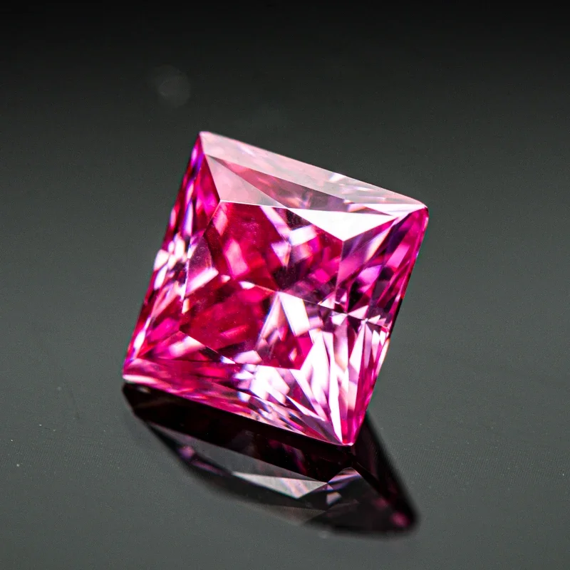 Moissanite Stone Princess Cut Pink Color Lab Grown Diamond for Charms DIY Jewelry Making Materials with GRA Certificate