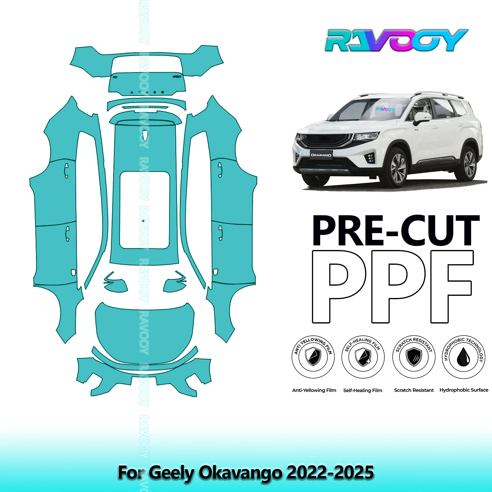 RAVOOY Custom-Fit Precut TPU PPF Full Vehicle Clear Bra Stone Guard EU UK For Geely Okavango 2022-2025