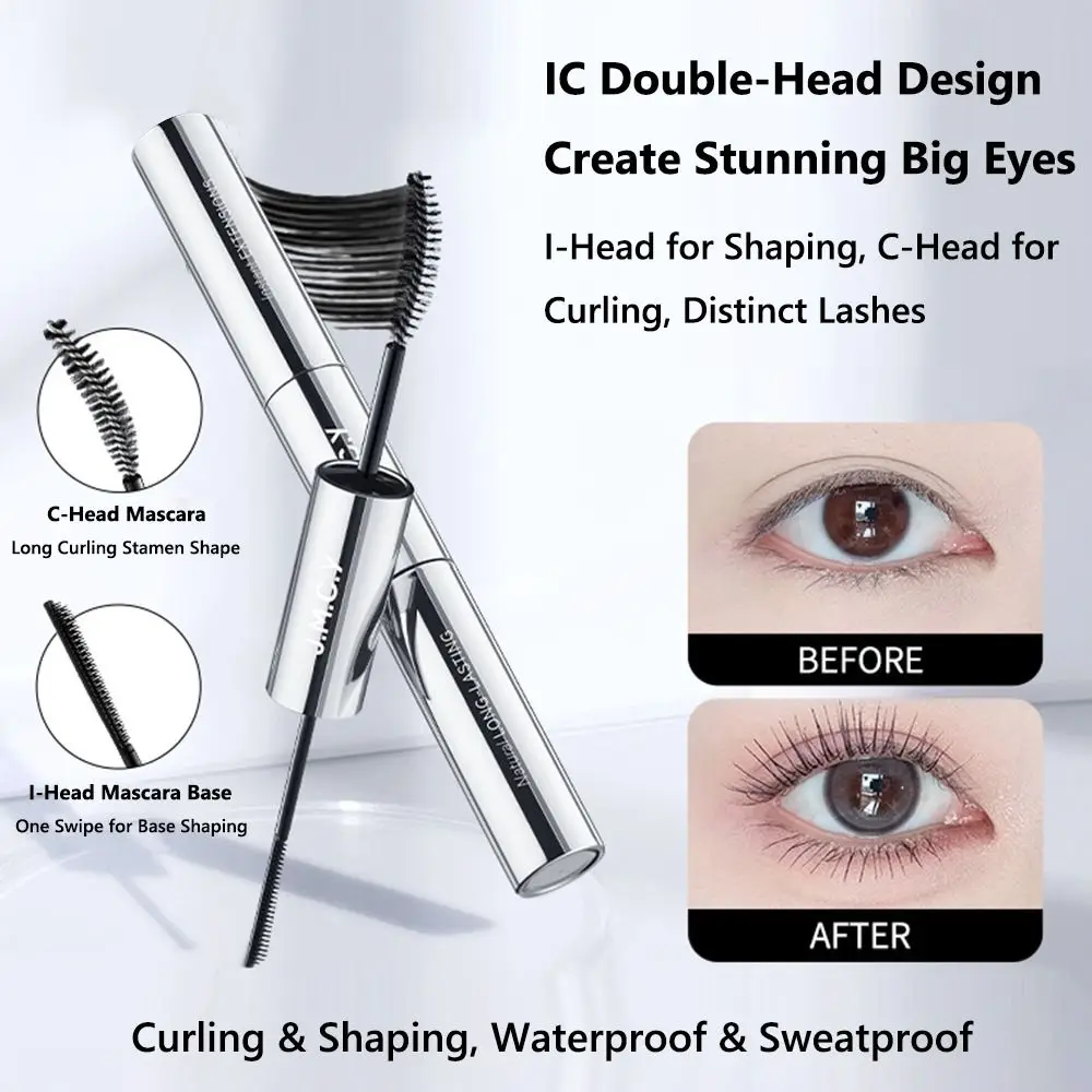 Mascara allongeant naturel à double tête, effet bouclé, tenue longue durée, résistant à la sueur, primaire anti-taches, maquillage quotidien