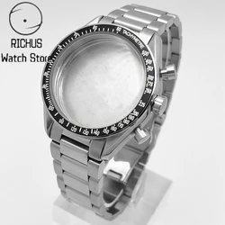 40mm VK63 Case Silver Watch Case Stainless Steel Watch Strap Aluminum Bezel Fit VK63 Quartz Movement Watch Accessories