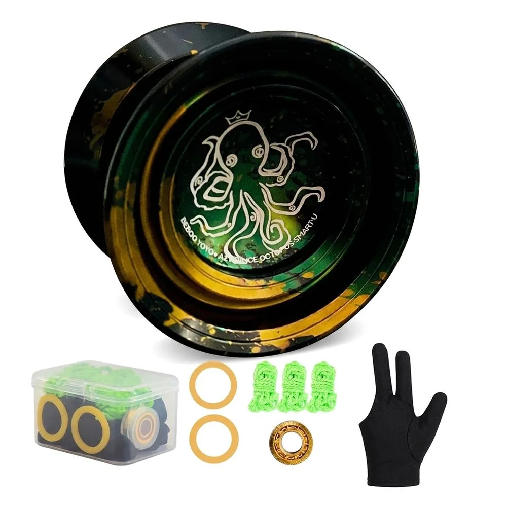 Aluminum Alloy Metal Yoyo Finger Spin Glove Included Unresponsive Yoyo 3 Strings Included Octopus Pattern Advanced Yoyo Ball