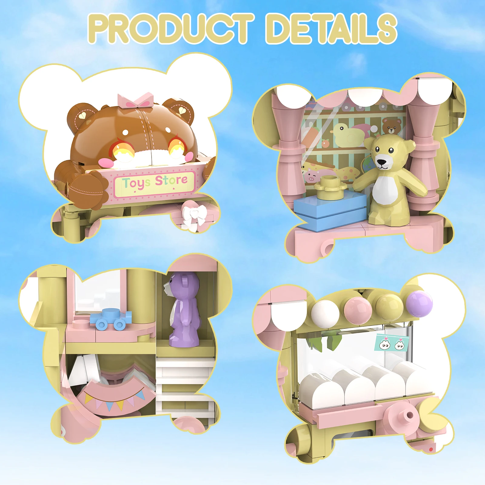 Teddy Theme Store Building Block Set, Cute Bear Theme Store Model Set, Creative Building Bricks Construction Toy Gifts (293 Pcs)