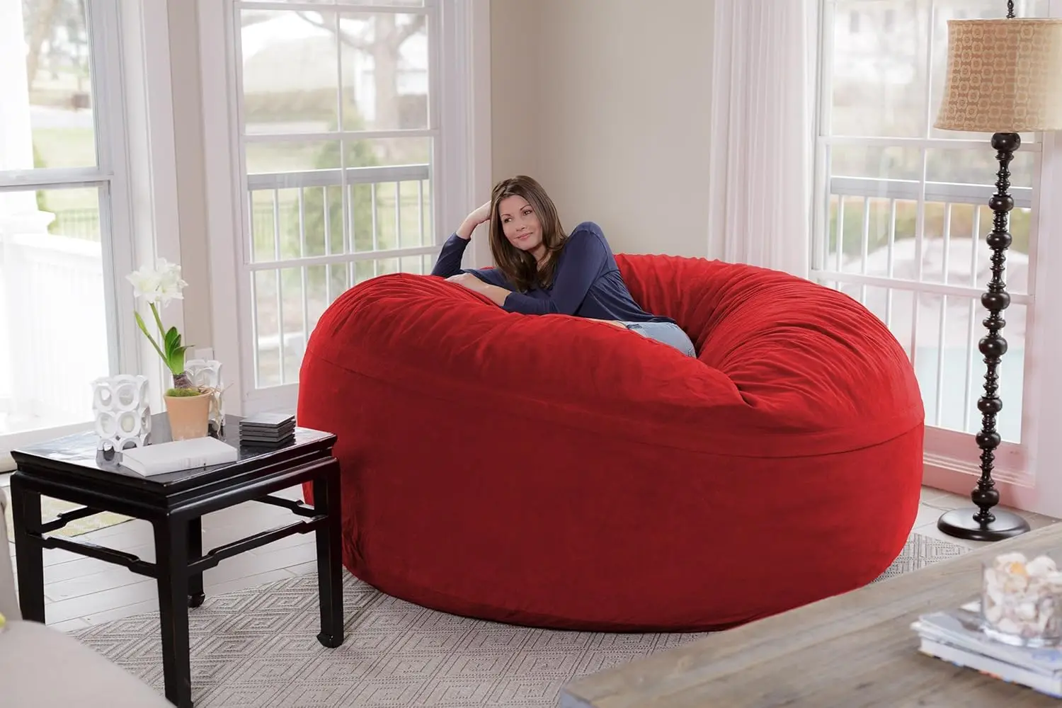 Bag Chair: Giant 8' Memory Foam Furniture Bean Bag - Big Sofa with Soft Micro Fiber Cover - Red Pebble