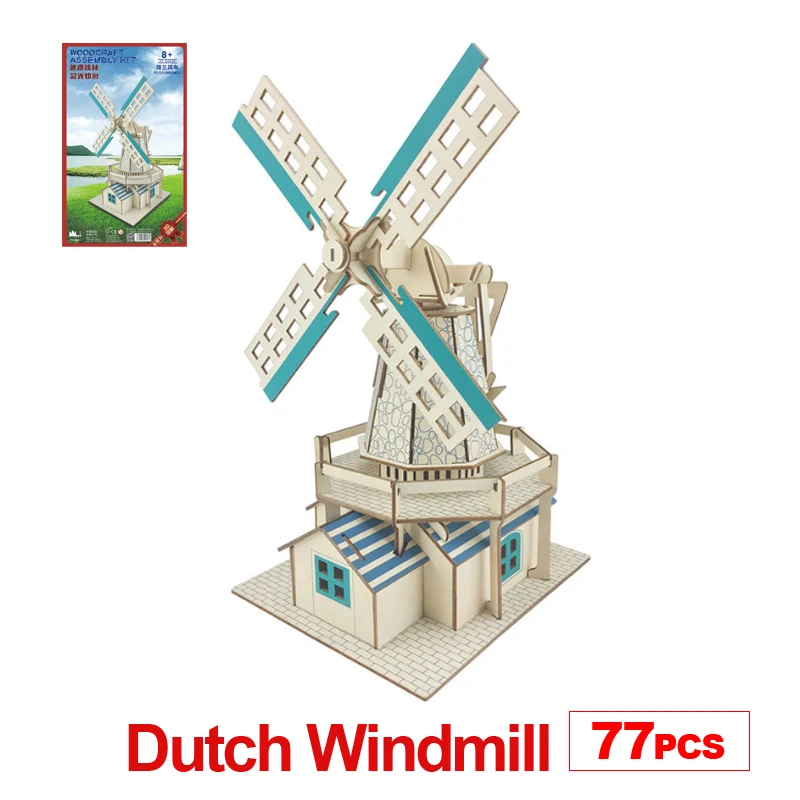 DIY Model toys 3D Wooden Puzzle Dutch windmill Wooden Kits Puzzle Game Assembling Toys Gift for Kids Adult P32