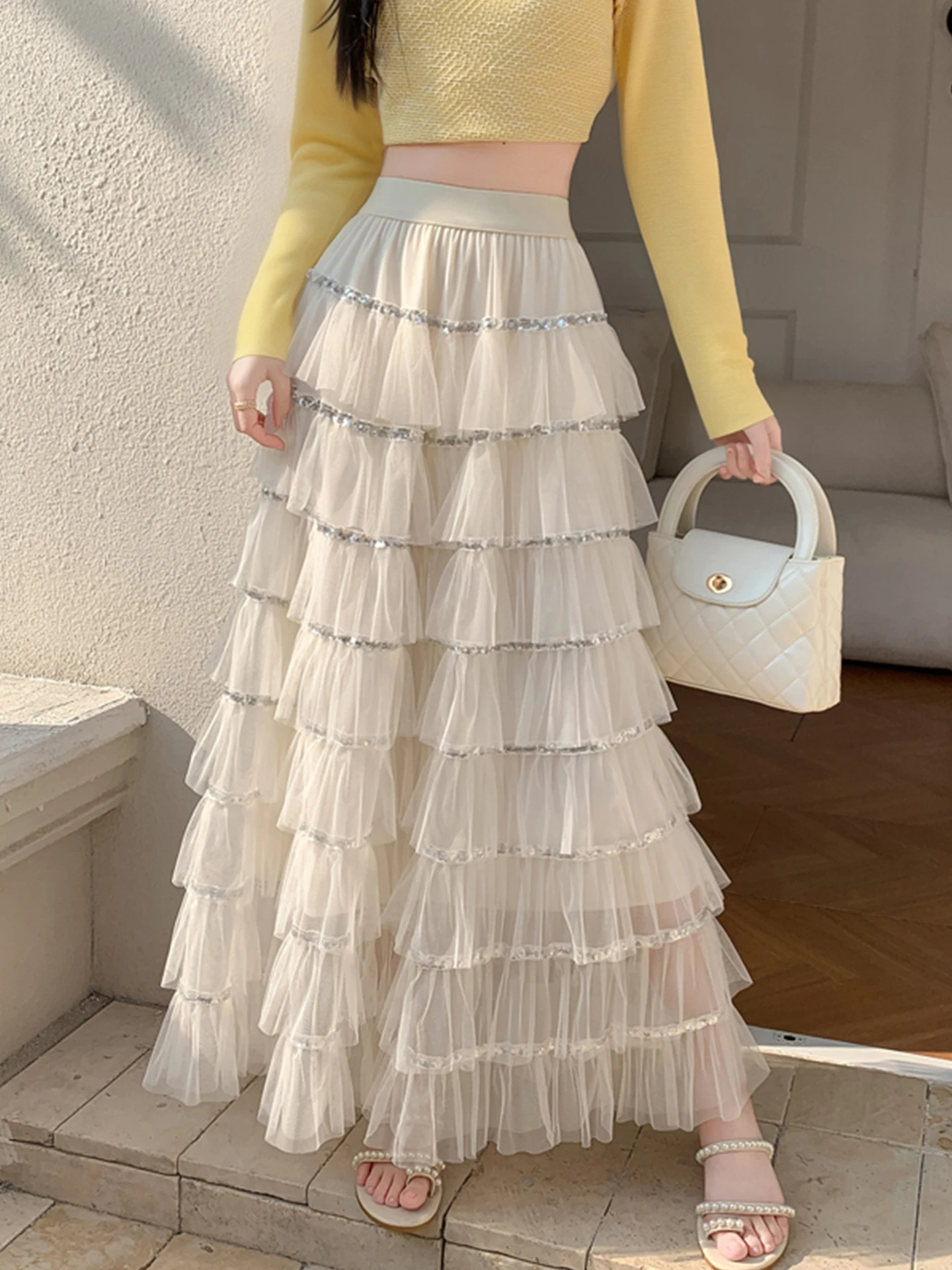 

Рекомендованная Эмили Клуд юбка Puffy Me: блестящая, длинная, А-силуэта, весенне-летняя, с высокой талией, многоярусная, для женщин больших размеров