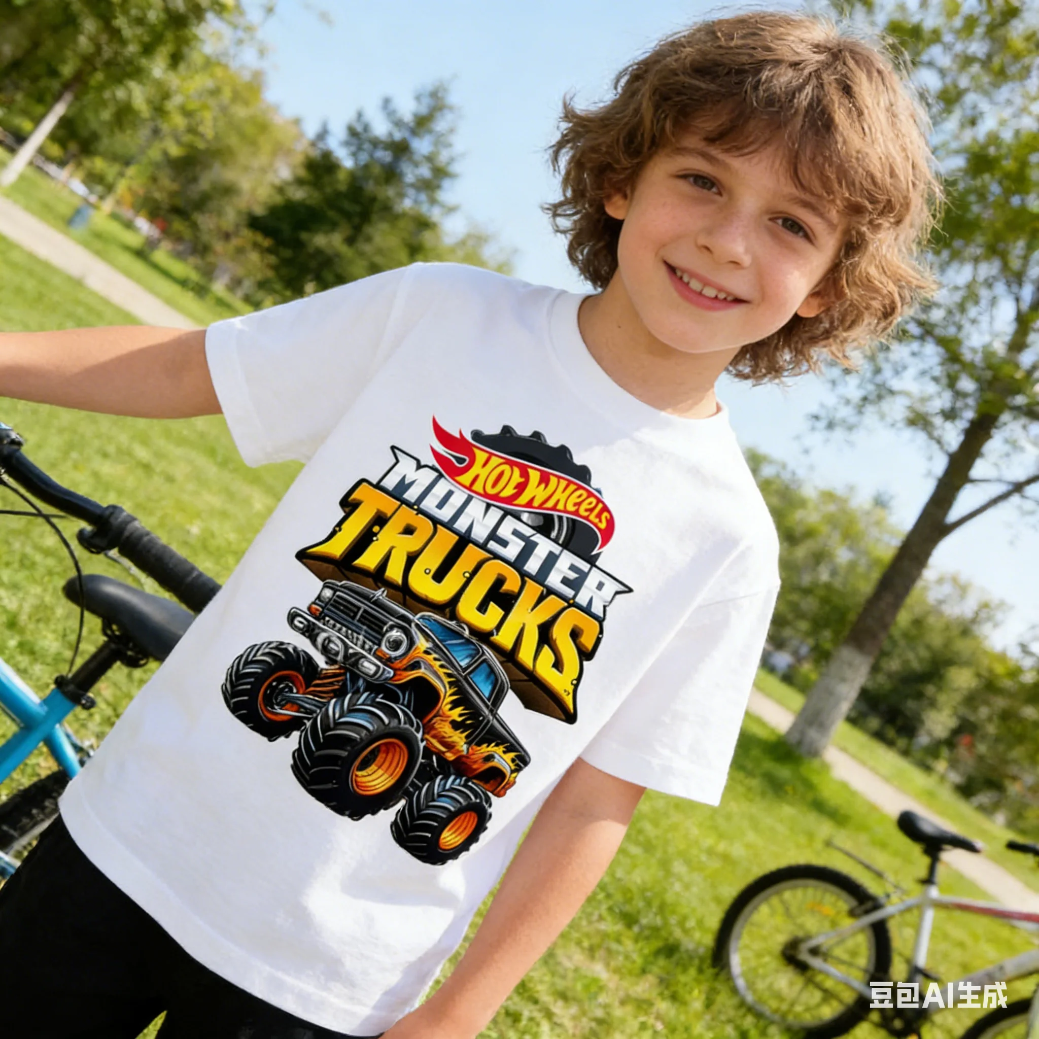 Hot Wheels Kids T-Shirt Multiple Sizes Digital Print Cartoon Car Truck Racing Cotton Blend Summer Short Sleeve Boy Girl Speed