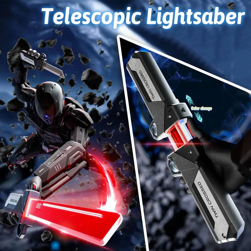 LED Retractable Lightsaber Double-Bladed Extendable Light-Up Sword Flashing Stress Relief Kids Toys Boys Interactive Cosplay