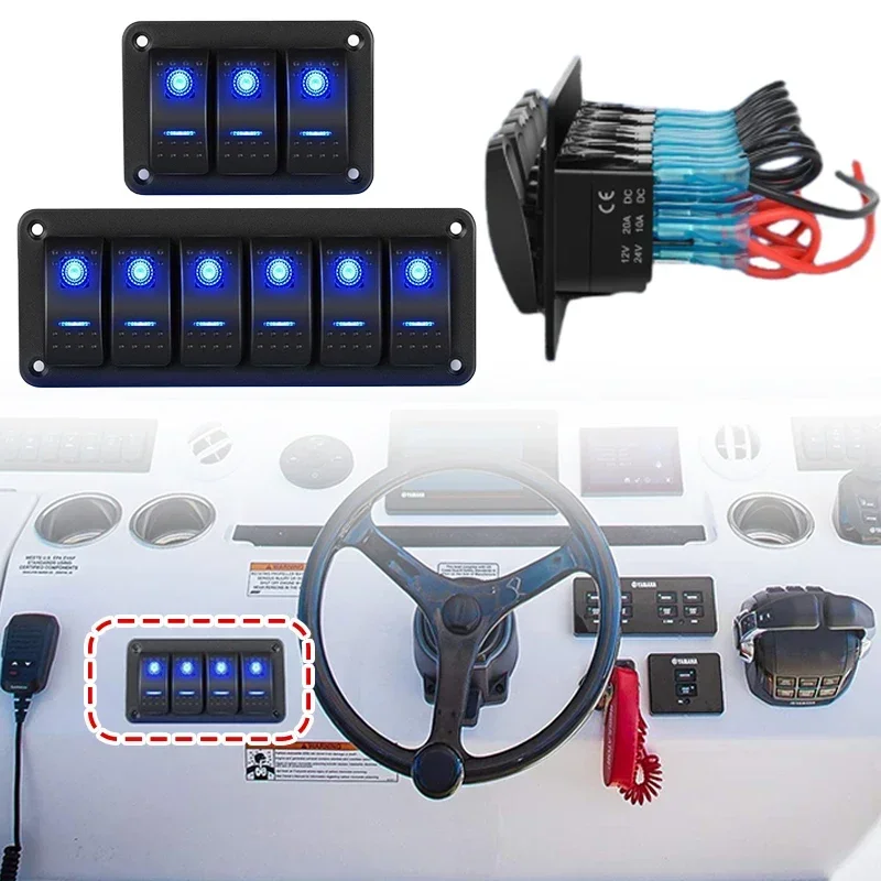 

for Marine Boat Caravan Car Truck Waterproof Double Light Switch On-Off Rocker Switch Panel Led Toggle Switch Panel 12-24V 6Gang
