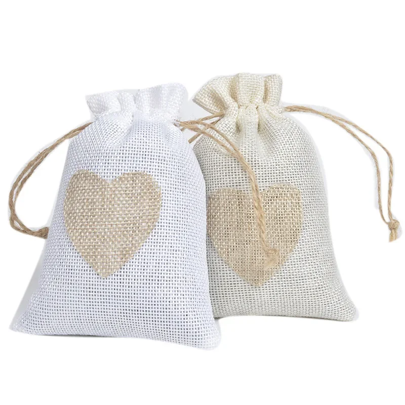 100pc/lot 10*14Cm Linen Jute Drawstring Gift Bags Sacks Party Favors Packaging Bag Wedding Candy Gift Bags Party Supplies