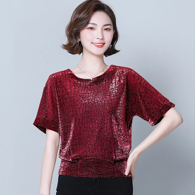 Fashion Elegant Shiny Sequin Blouse Glitter Shirt Tops Tunic Women Blouses Red Black Shine Women Blouses Loose Clothes 4XL 14081