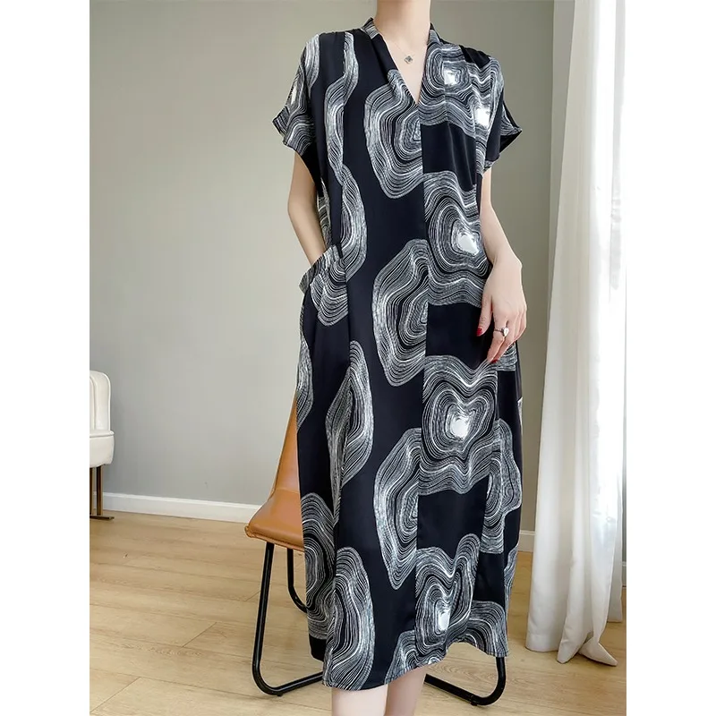 Verão 2025 feminino solto v-ne ort sve dr suave a linha saia design sensação floral impressão commute sle longo dr