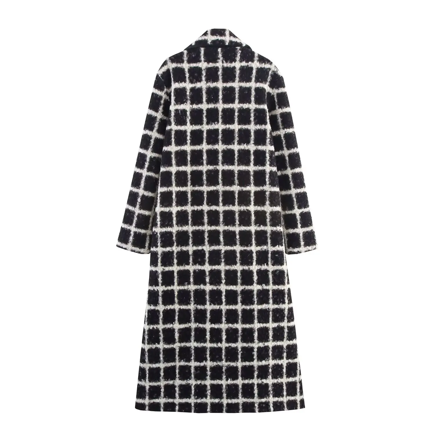 

JNLEAOG Autumn New Women's Plaid Woolen Coat Bla White Briti Sle Suit Jaet Long Sve Commute Straight Cut Polyester