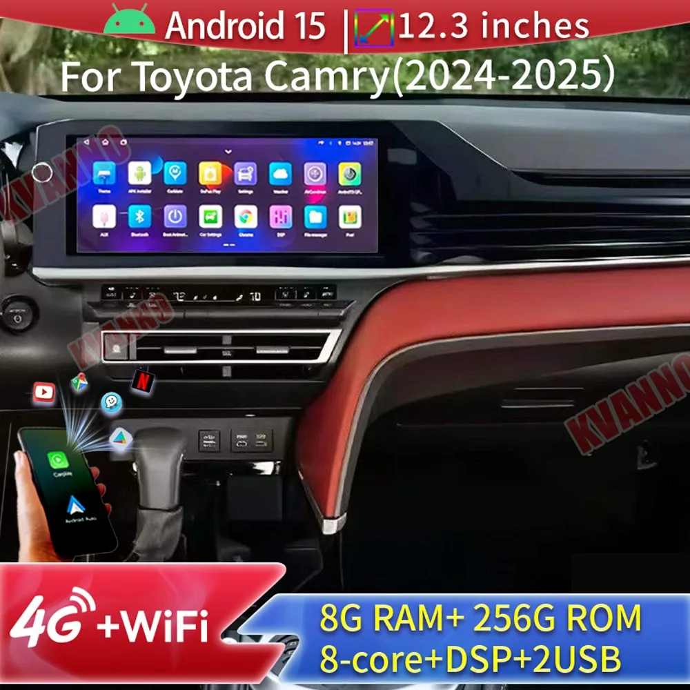 Android 15 Wireless Carplay For Toyota Camry 2024 2025 2Din Car Radio Player Multimedia Stereo Navigation Smart Car Systems