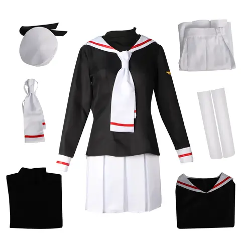 Anime Card Captor KINOMOTO SAKURA Cosplay Costumes School Uniform Sailor Dress Pleated Skirt